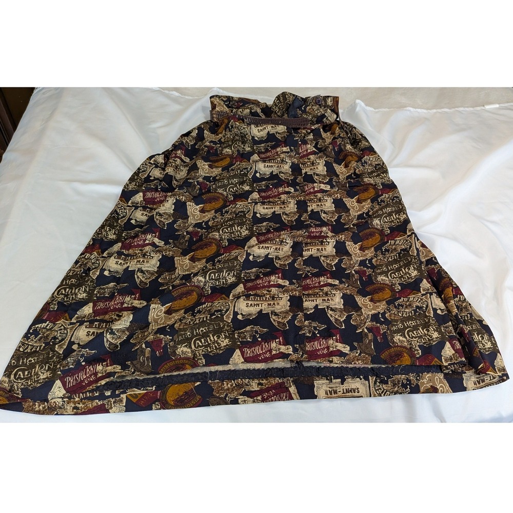 Jones New York Midi Skirt Womens 4 Multi Vintage Hotel Label Print Belt